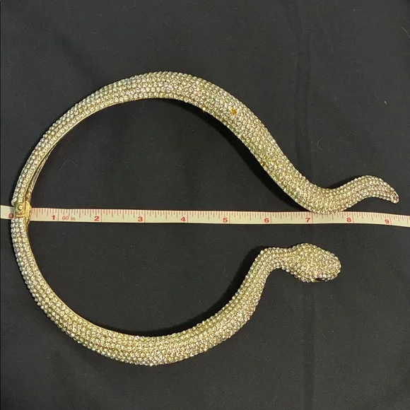 Vintage Unique Snake Collar Gold-tone Statement Necklace with Crystal Accents - Picture 3 of 6